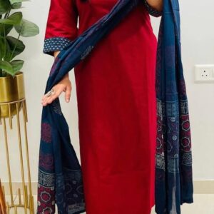 PREMIUM COTTON SLUB EMBROIDERED READYMADE KURTA SET
