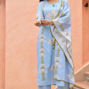 Carolina Blue Embroidered Suit Set with Dupatta