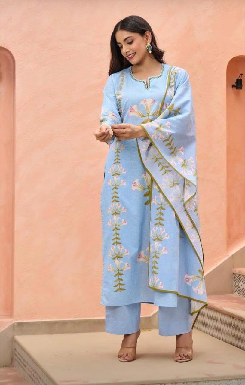 Carolina Blue Embroidered Suit Set with Dupatta
